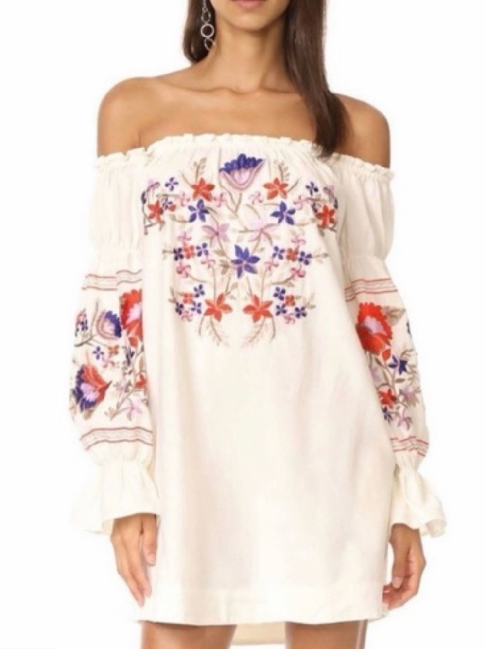 Free People Fleur Du Jour Light Blue Embroidered Dress